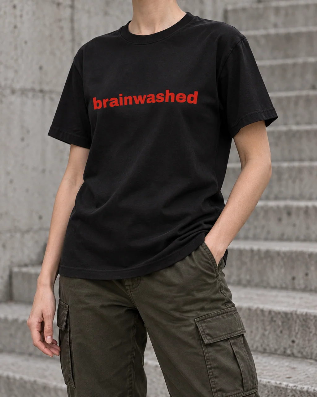 Red Wordmark Tee / Female editorial